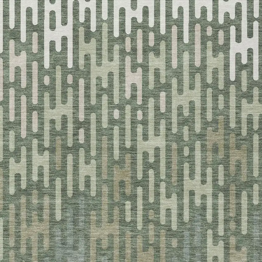 Green And Ivory Abstract Washable Indoor Outdoor Area Rug Photo 3