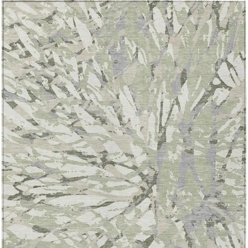 Green And Ivory Abstract Washable Indoor Outdoor Area Rug Photo 4