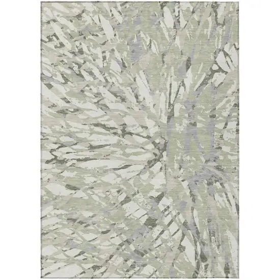 Green And Ivory Abstract Washable Indoor Outdoor Area Rug Photo 2