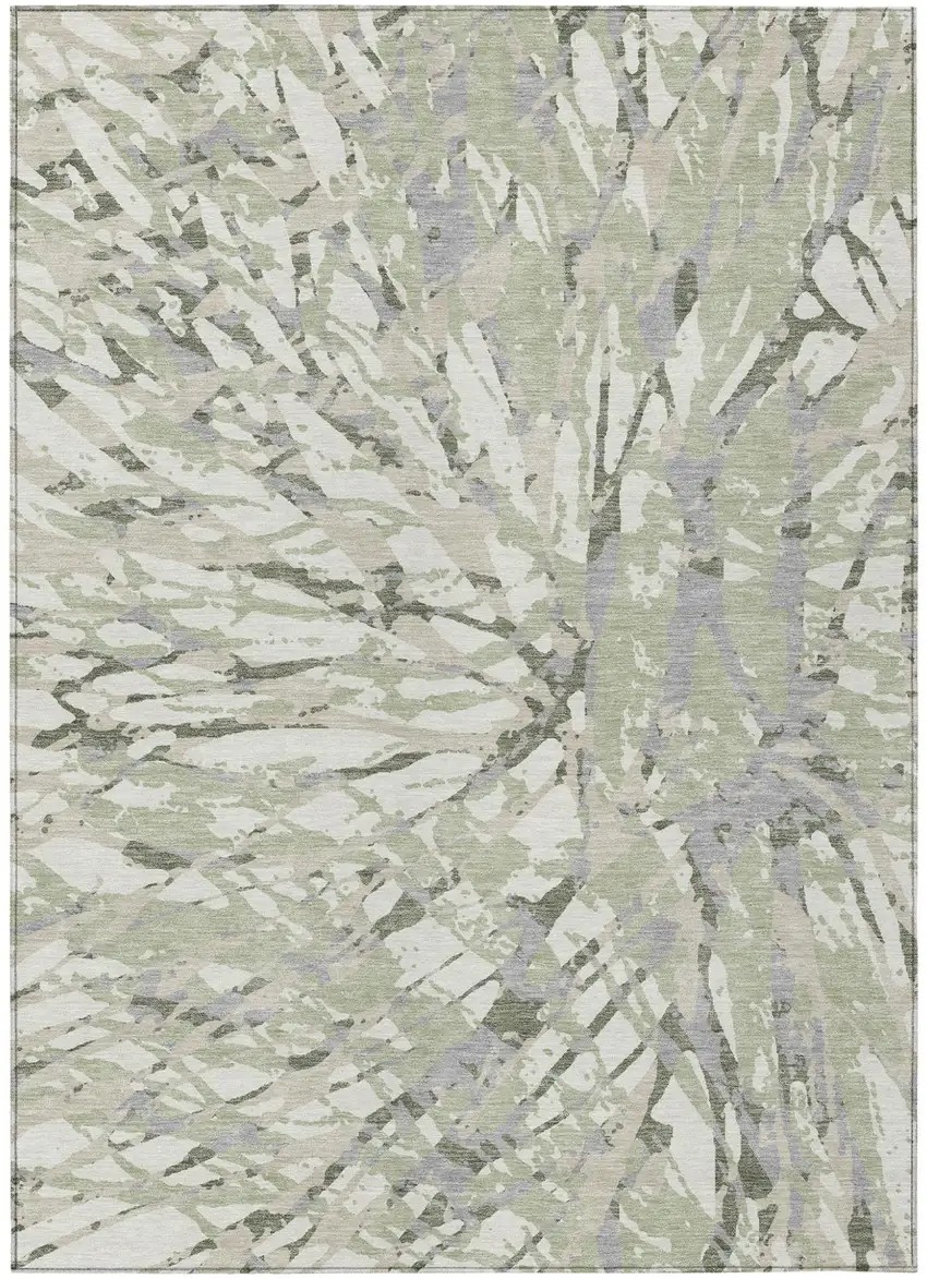 Green And Ivory Abstract Washable Indoor Outdoor Area Rug Photo 2