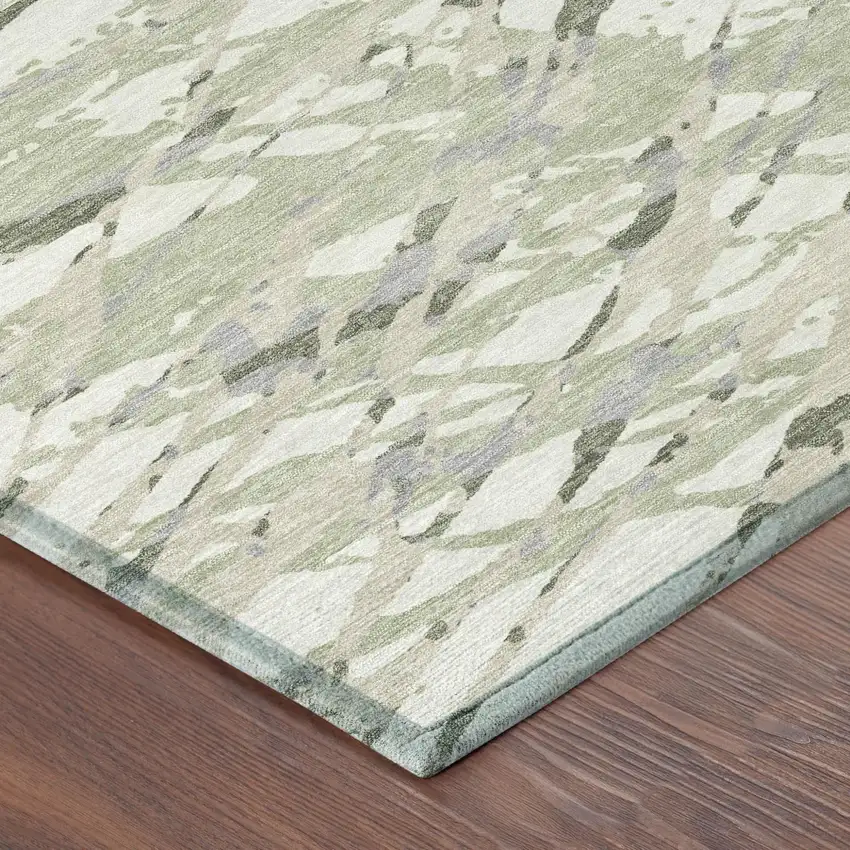 Green And Ivory Abstract Washable Indoor Outdoor Area Rug Photo 7