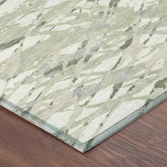 Green And Ivory Abstract Washable Indoor Outdoor Area Rug Photo 7