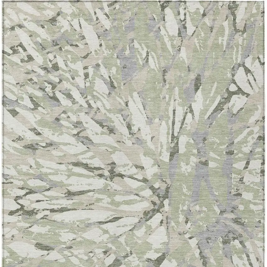 Green And Ivory Abstract Washable Indoor Outdoor Area Rug Photo 6