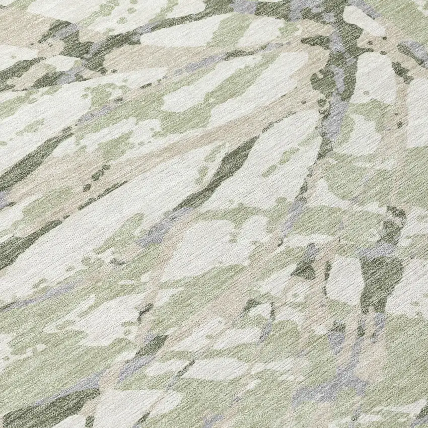 Green And Ivory Abstract Washable Indoor Outdoor Area Rug Photo 8