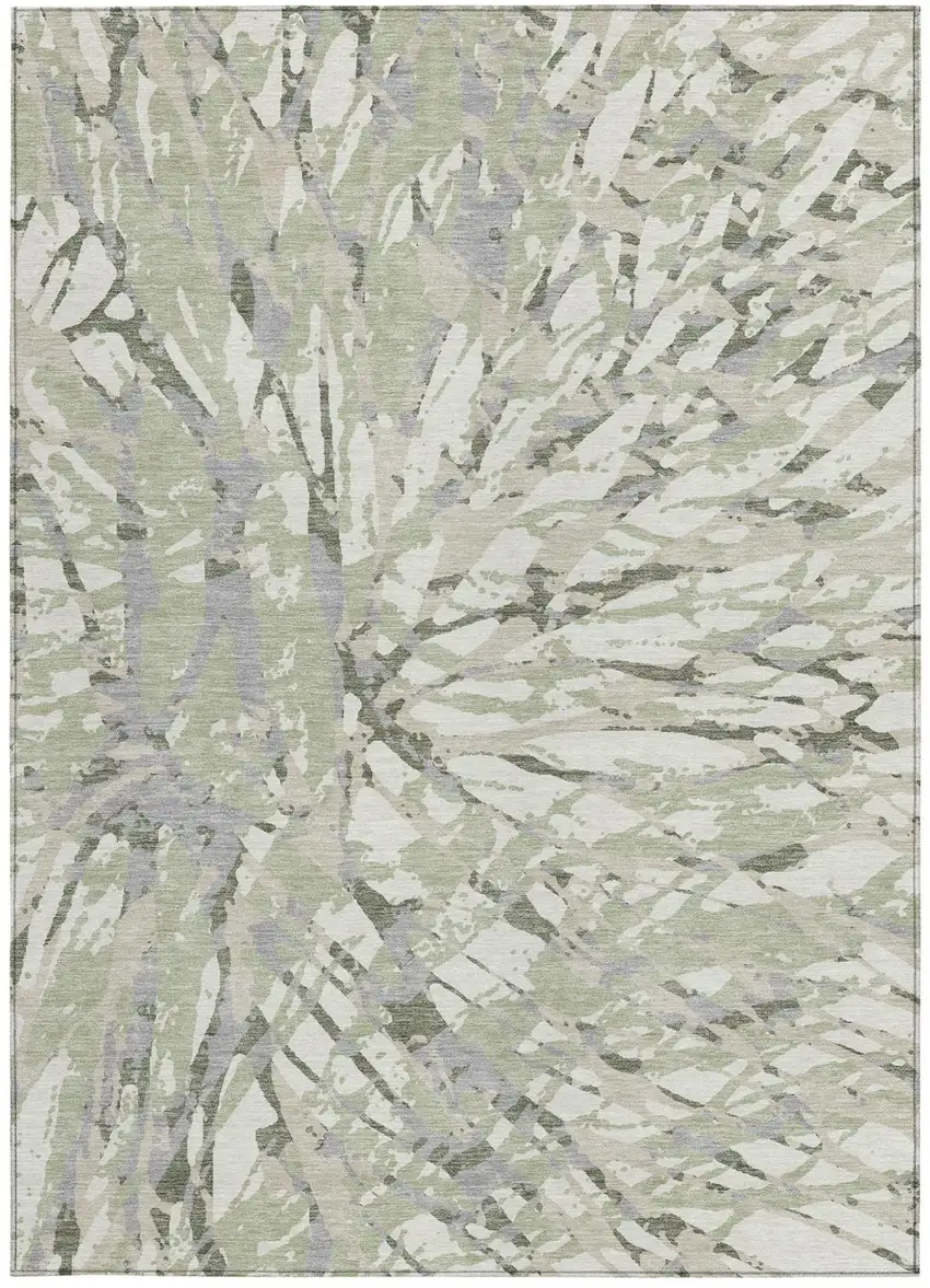 Green And Ivory Abstract Washable Indoor Outdoor Area Rug Photo 4