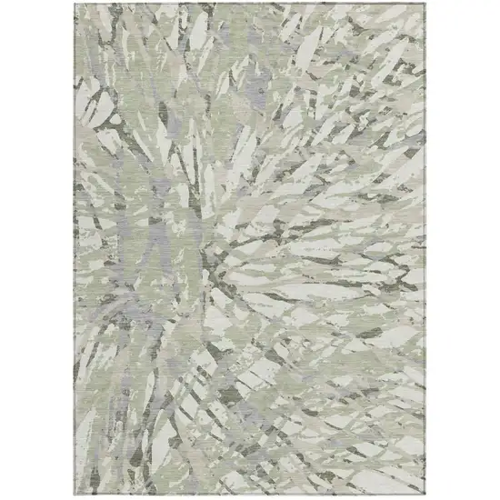 Green And Ivory Abstract Washable Indoor Outdoor Area Rug Photo 4