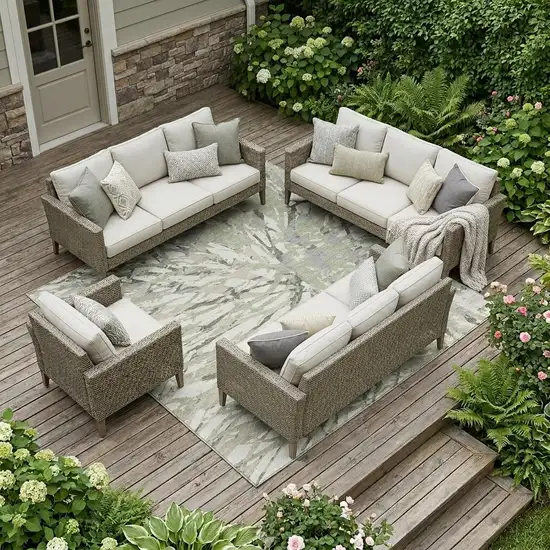 Green And Ivory Abstract Washable Indoor Outdoor Area Rug Photo 1