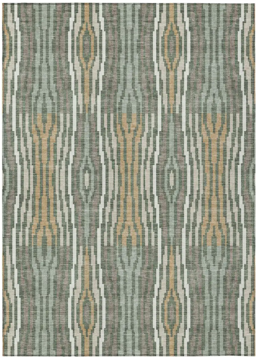 Green And Ivory Abstract Washable Indoor Outdoor Area Rug Photo 2