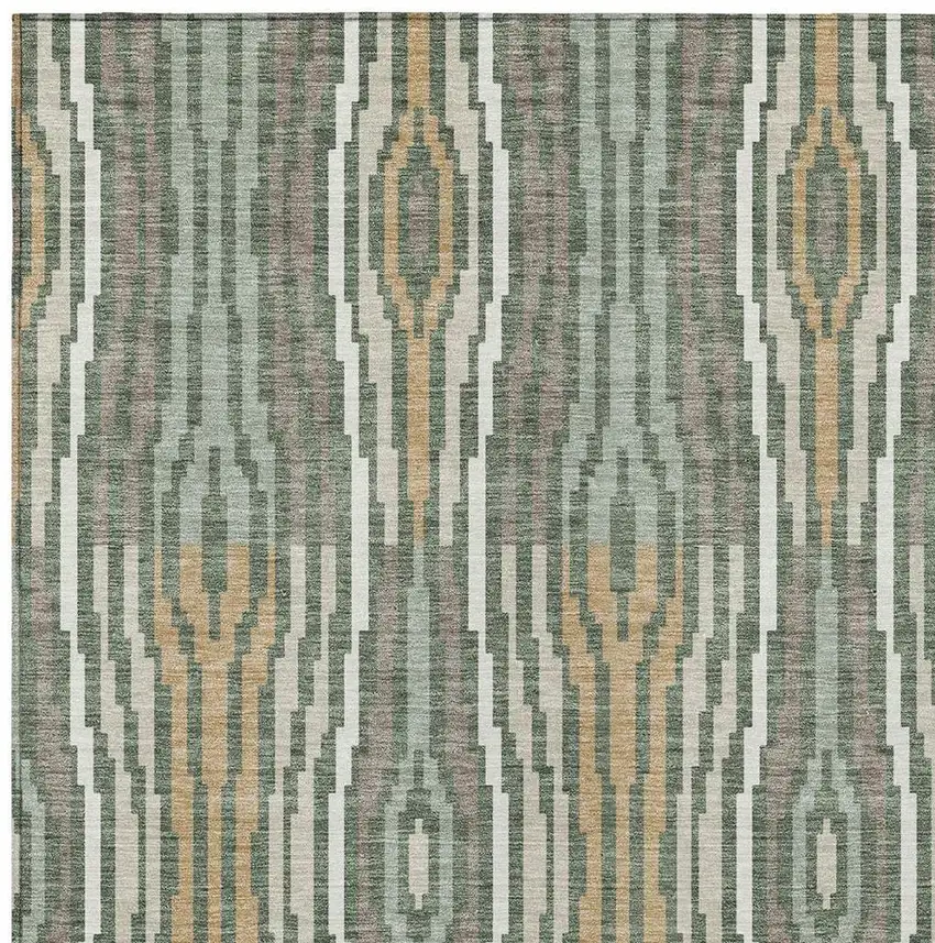 Green And Ivory Abstract Washable Indoor Outdoor Area Rug Photo 3
