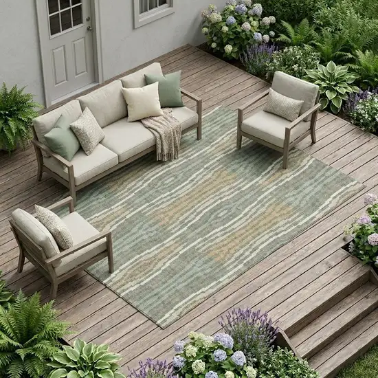Green And Ivory Abstract Washable Indoor Outdoor Area Rug Photo 1