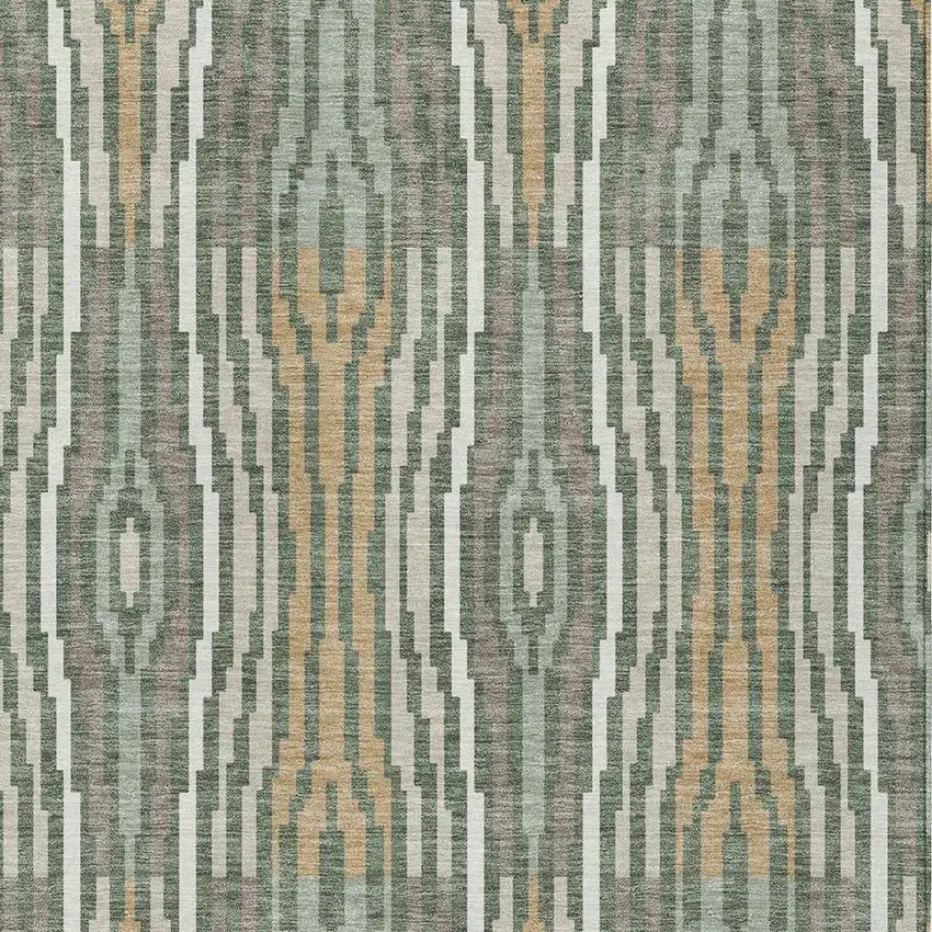 Green And Ivory Abstract Washable Indoor Outdoor Area Rug Photo 3