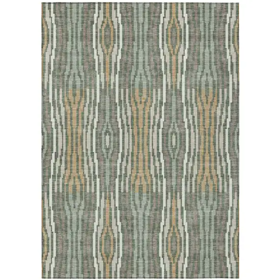 Green And Ivory Abstract Washable Indoor Outdoor Area Rug Photo 2
