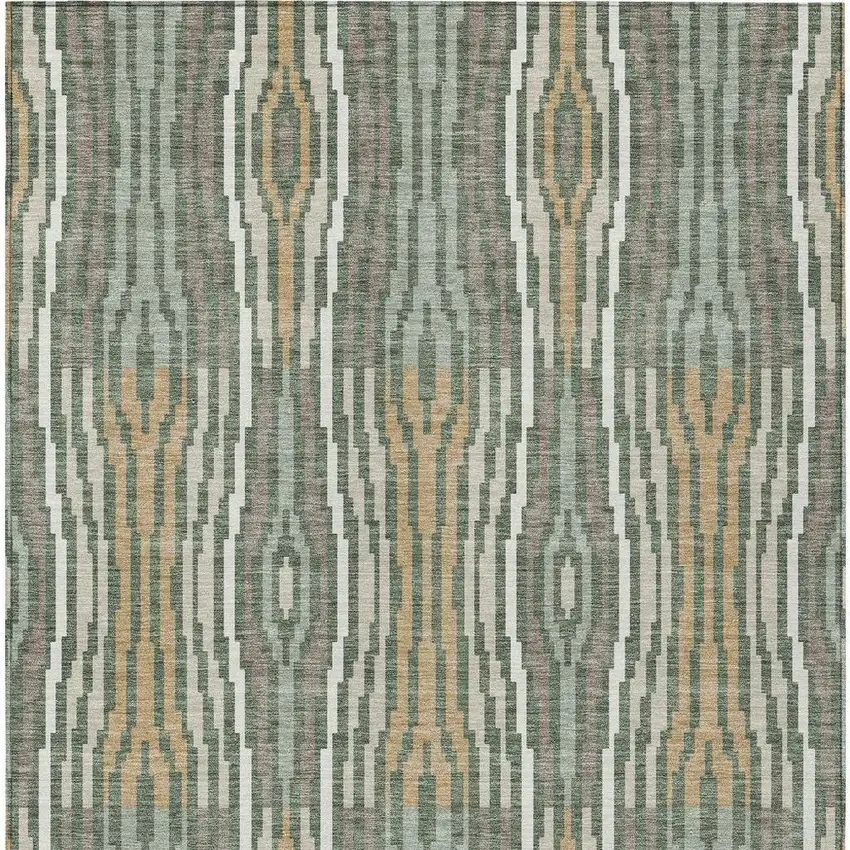 Green And Ivory Abstract Washable Indoor Outdoor Area Rug Photo 4