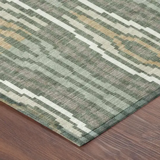 Green And Ivory Abstract Washable Indoor Outdoor Area Rug Photo 7