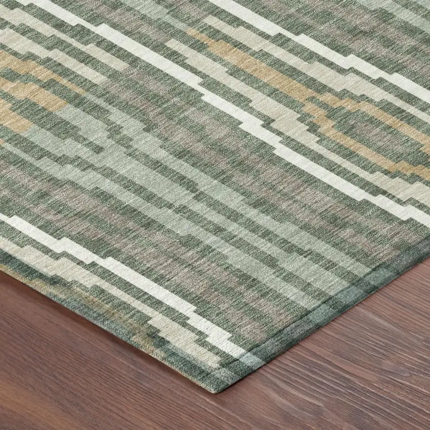 Green And Ivory Abstract Washable Indoor Outdoor Area Rug Photo 7
