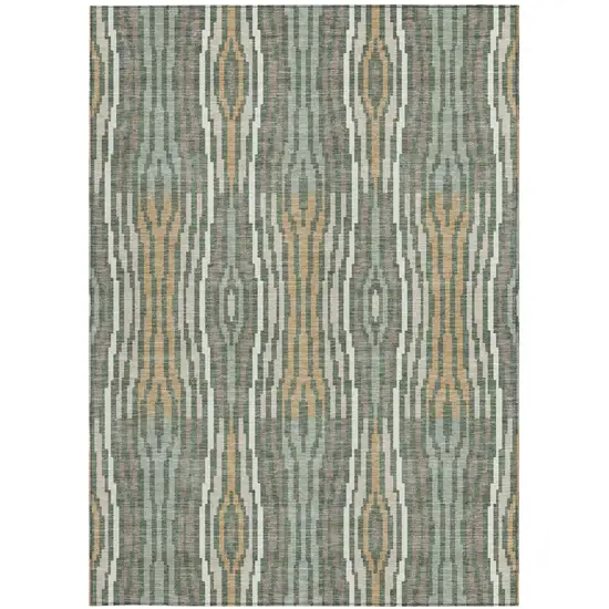 Green And Ivory Abstract Washable Indoor Outdoor Area Rug Photo 3