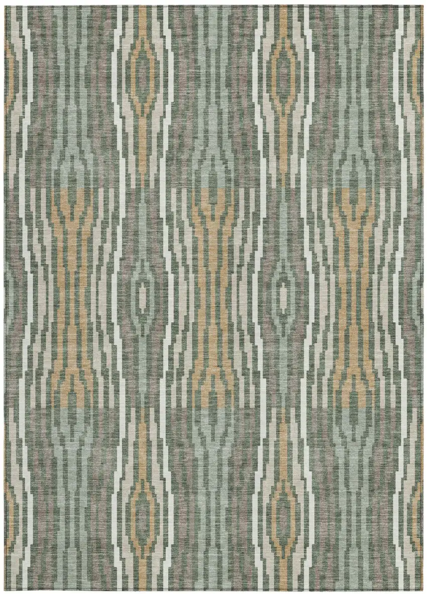 Green And Ivory Abstract Washable Indoor Outdoor Area Rug Photo 3