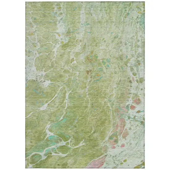 Green And Ivory Abstract Washable Indoor Outdoor Area Rug Photo 3