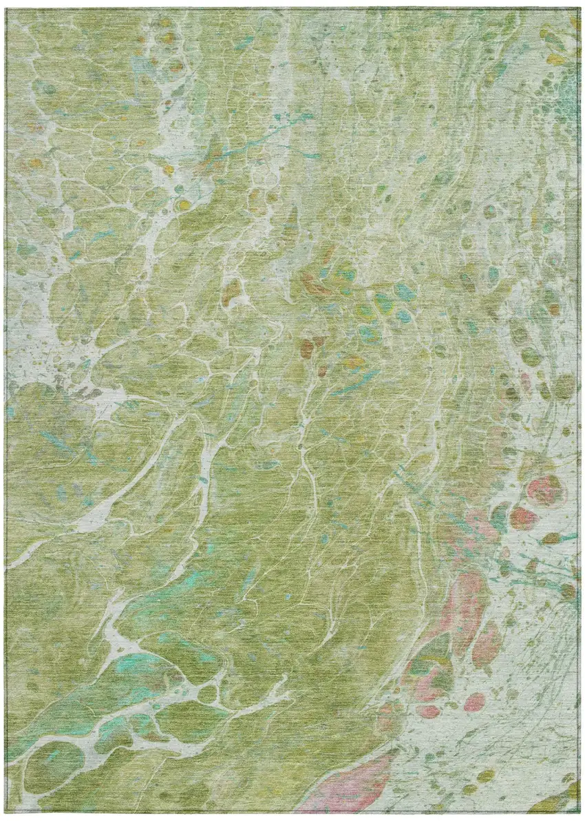Green And Ivory Abstract Washable Indoor Outdoor Area Rug Photo 3