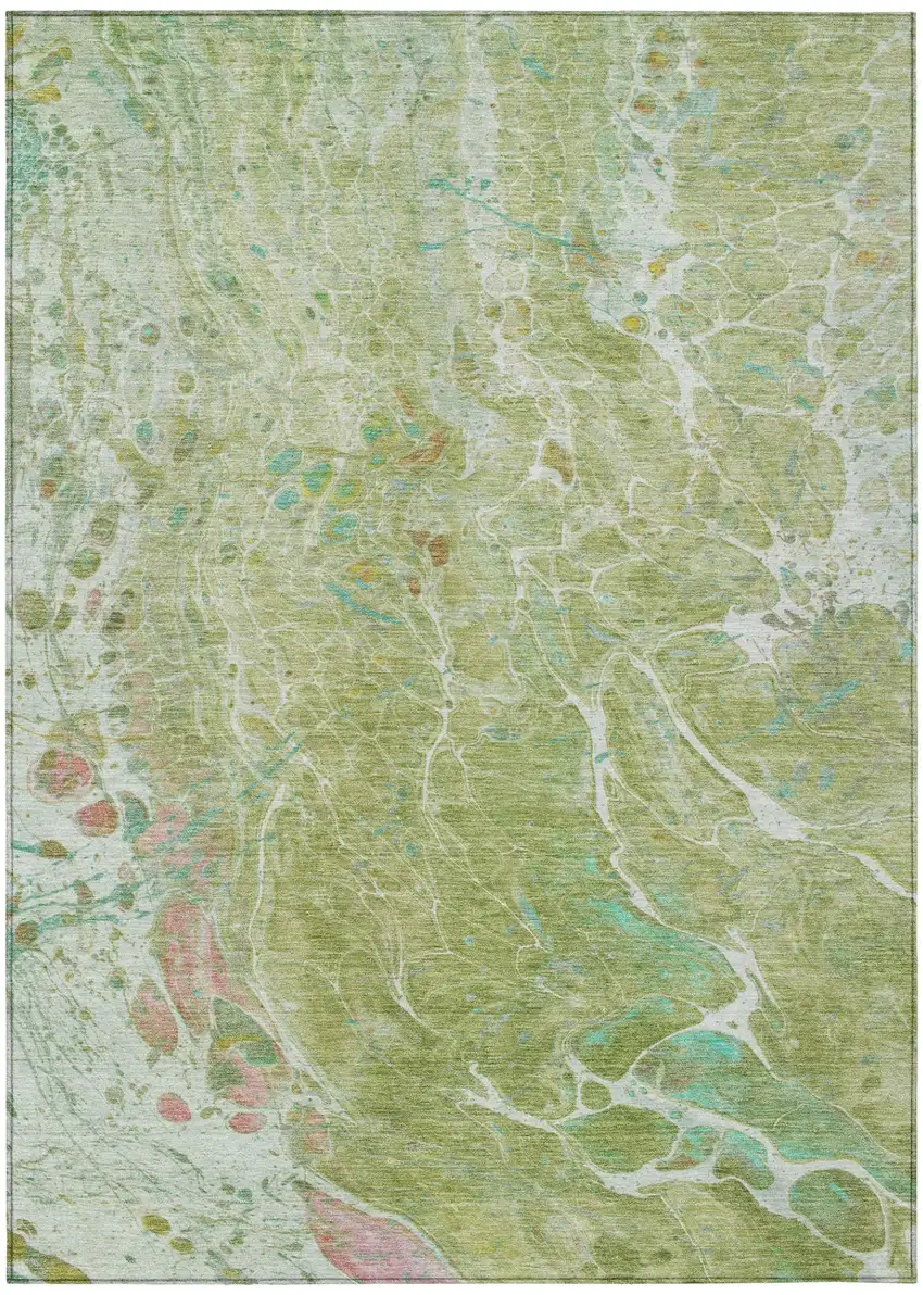 Green And Ivory Abstract Washable Indoor Outdoor Area Rug Photo 2
