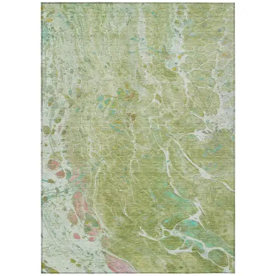 Green And Ivory Abstract Washable Indoor Outdoor Area Rug Photo 2