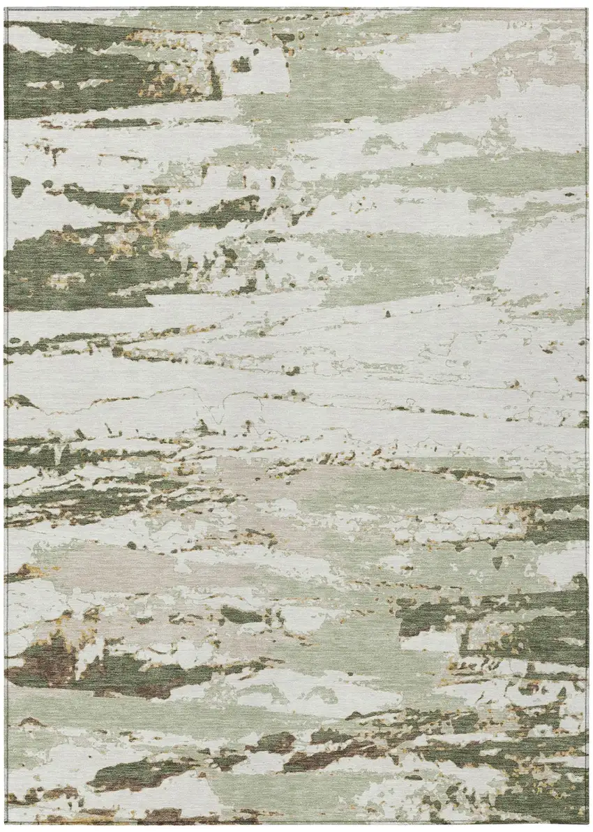 Green And Ivory Abstract Washable Indoor Outdoor Area Rug Photo 2