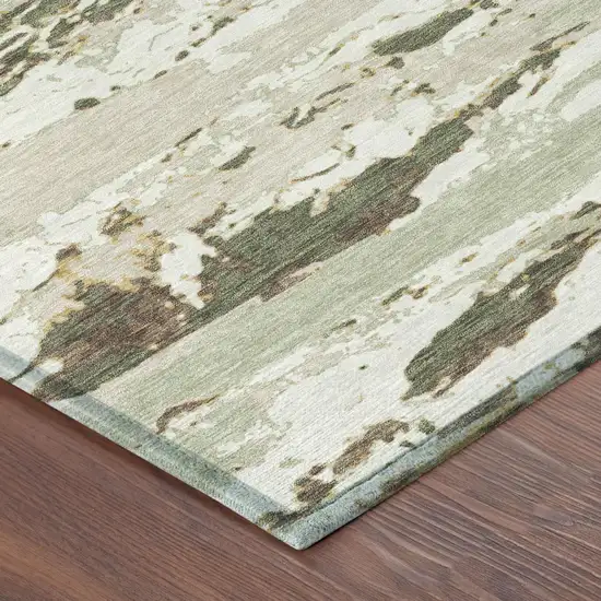Green And Ivory Abstract Washable Indoor Outdoor Area Rug Photo 3