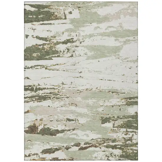 Green And Ivory Abstract Washable Indoor Outdoor Area Rug Photo 2