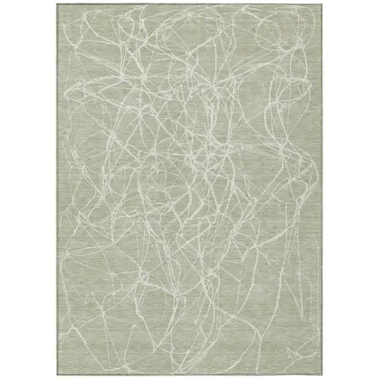 Green And Ivory Abstract Washable Indoor Outdoor Area Rug Photo 2