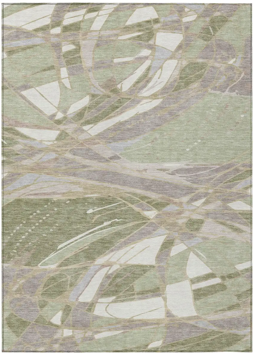 Green And Ivory Abstract Washable Indoor Outdoor Area Rug Photo 2