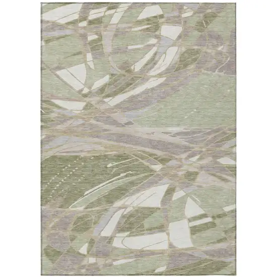 Green And Ivory Abstract Washable Indoor Outdoor Area Rug Photo 2