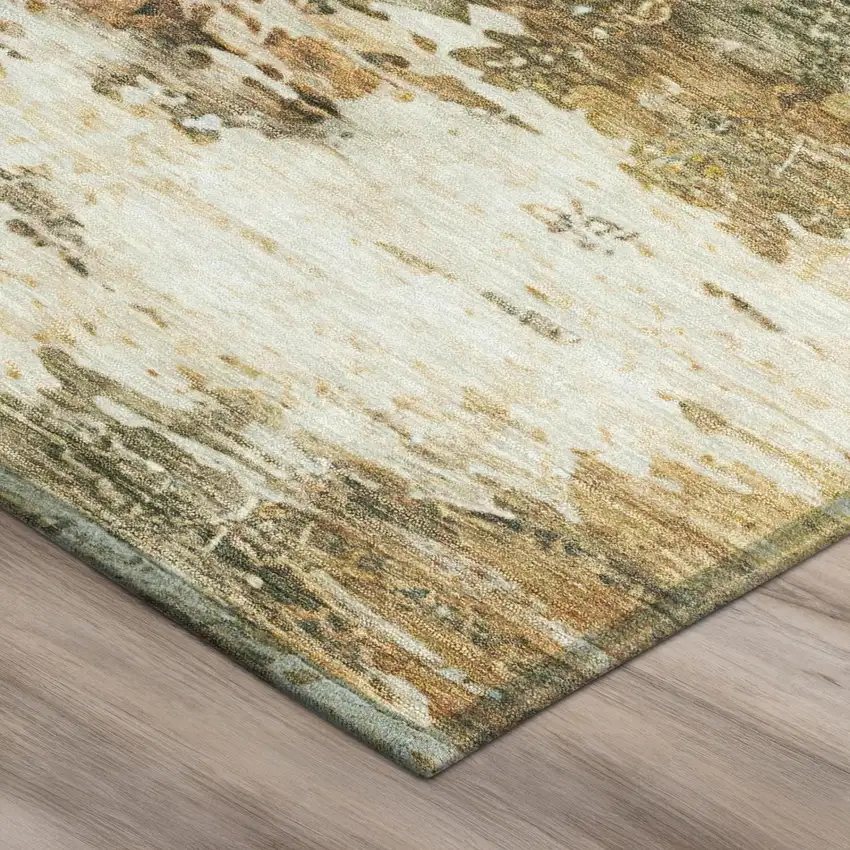 Green And Ivory Abstract Washable Indoor Outdoor Area Rug Photo 3