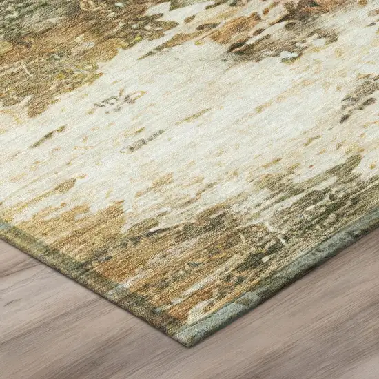 Green And Ivory Abstract Washable Indoor Outdoor Area Rug Photo 1