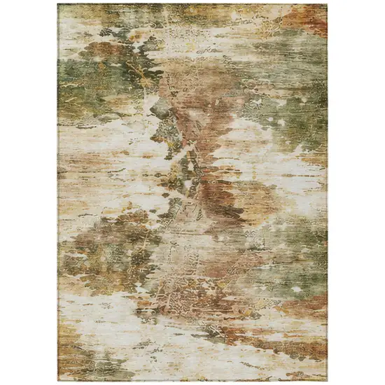 Green And Ivory Abstract Washable Indoor Outdoor Area Rug Photo 8