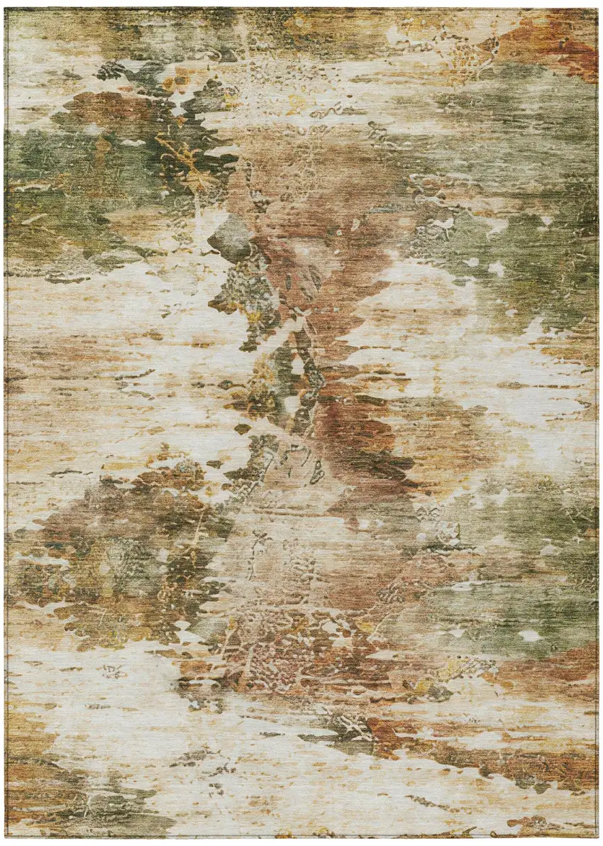 Green And Ivory Abstract Washable Indoor Outdoor Area Rug Photo 8
