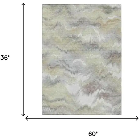 Green And Ivory Abstract Washable Indoor Outdoor Area Rug Photo 6