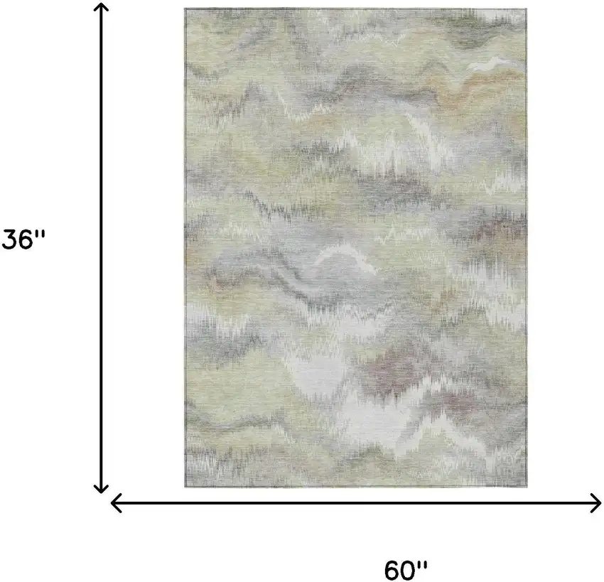 Green And Ivory Abstract Washable Indoor Outdoor Area Rug Photo 6