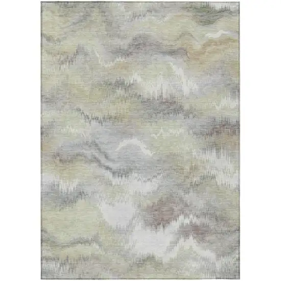 Green And Ivory Abstract Washable Indoor Outdoor Area Rug Photo 1