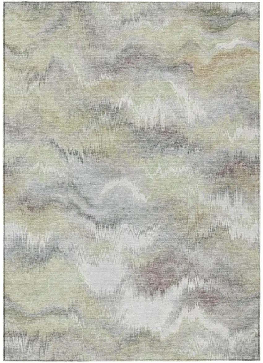 Green And Ivory Abstract Washable Indoor Outdoor Area Rug Photo 1