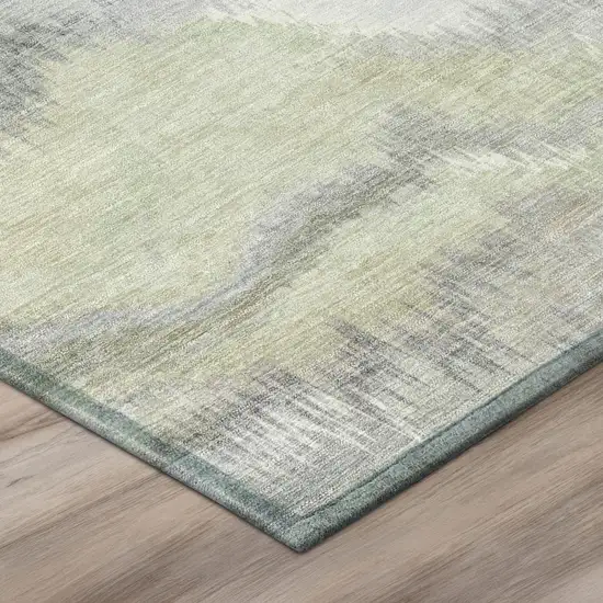 Green And Ivory Abstract Washable Indoor Outdoor Area Rug Photo 4