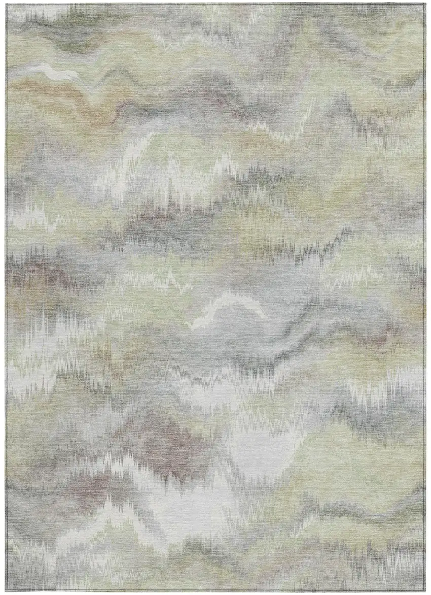 Green And Ivory Abstract Washable Indoor Outdoor Area Rug Photo 3