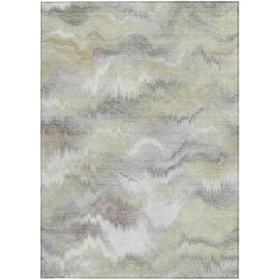 Green And Ivory Abstract Washable Indoor Outdoor Area Rug Photo 3