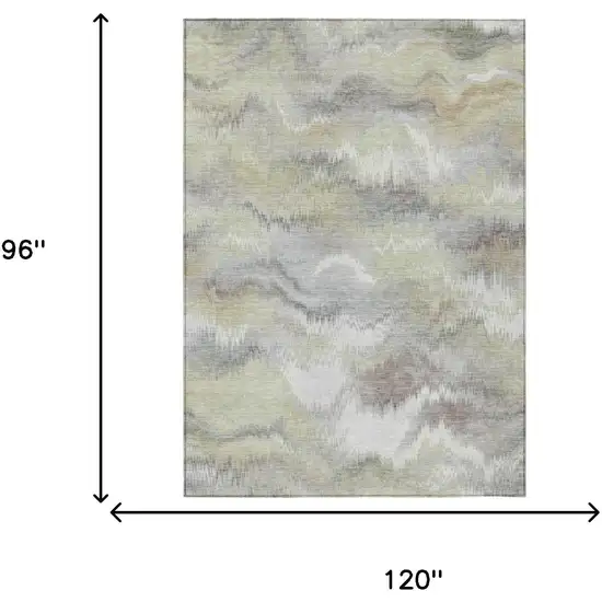 Green And Ivory Abstract Washable Indoor Outdoor Area Rug Photo 6