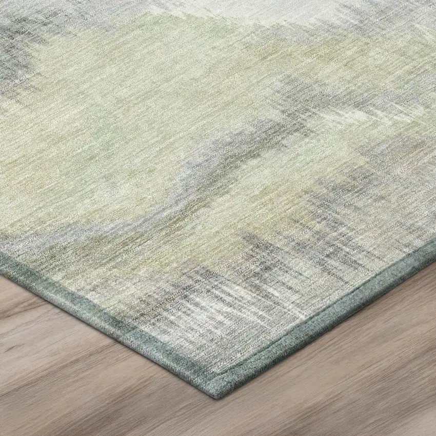 Green And Ivory Abstract Washable Indoor Outdoor Area Rug Photo 4