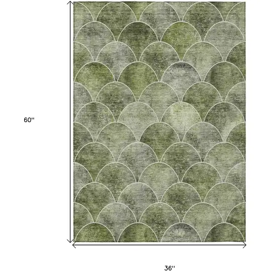 Green And Ivory Abstract Washable Indoor Outdoor Area Rug Photo 3