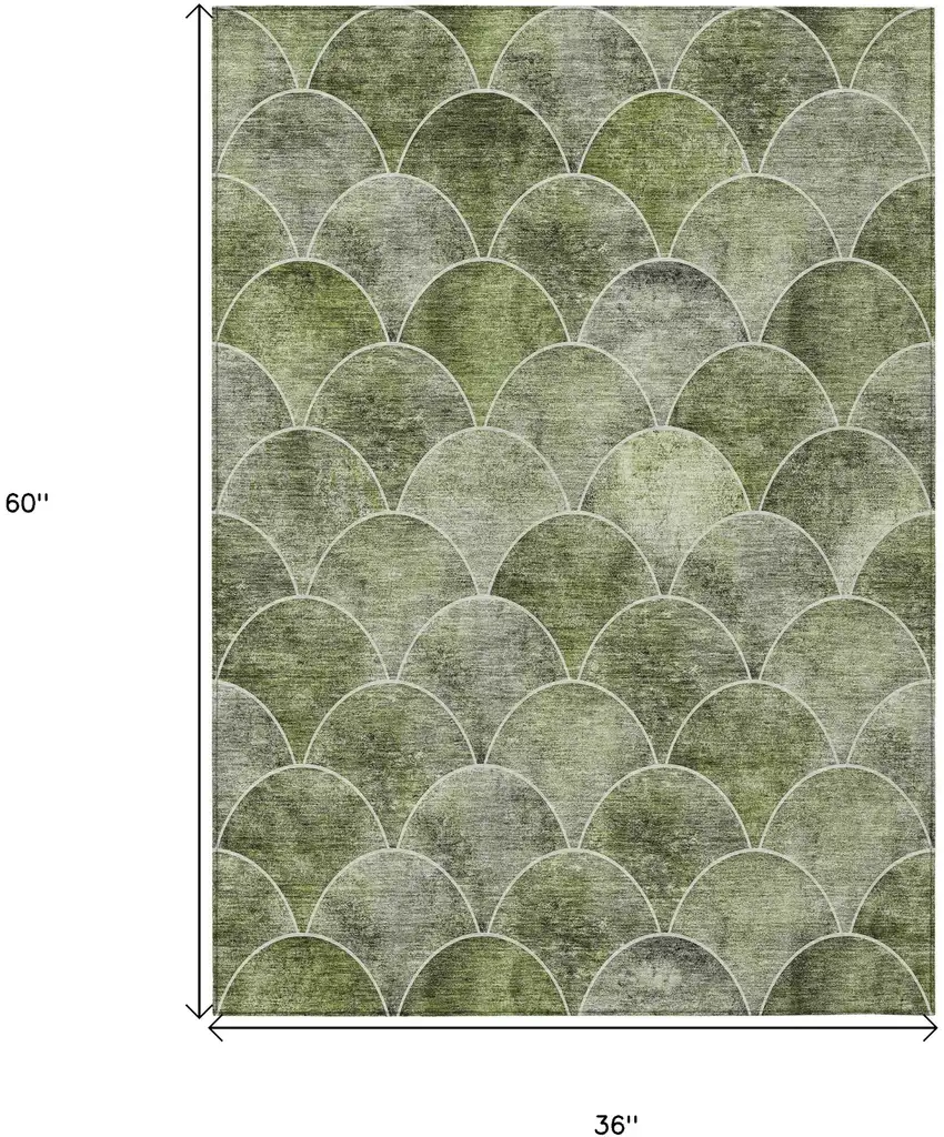 Green And Ivory Abstract Washable Indoor Outdoor Area Rug Photo 3