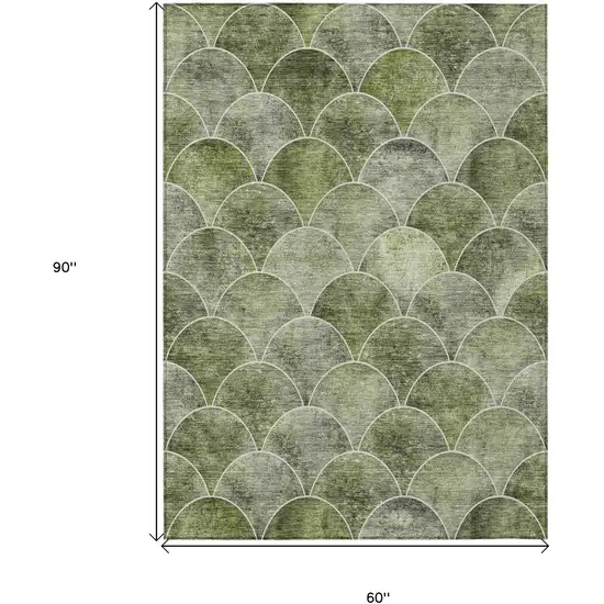 Green And Ivory Abstract Washable Indoor Outdoor Area Rug Photo 3
