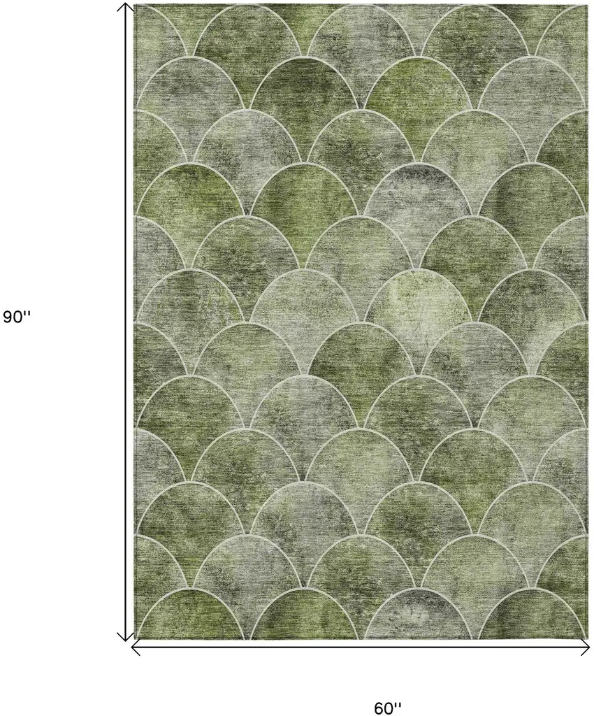Green And Ivory Abstract Washable Indoor Outdoor Area Rug Photo 3