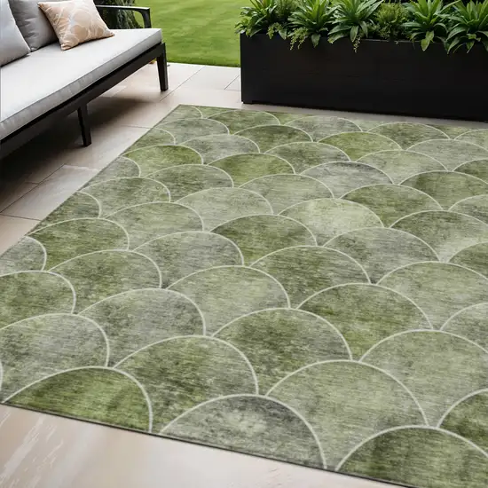 Green And Ivory Abstract Washable Indoor Outdoor Area Rug Photo 1