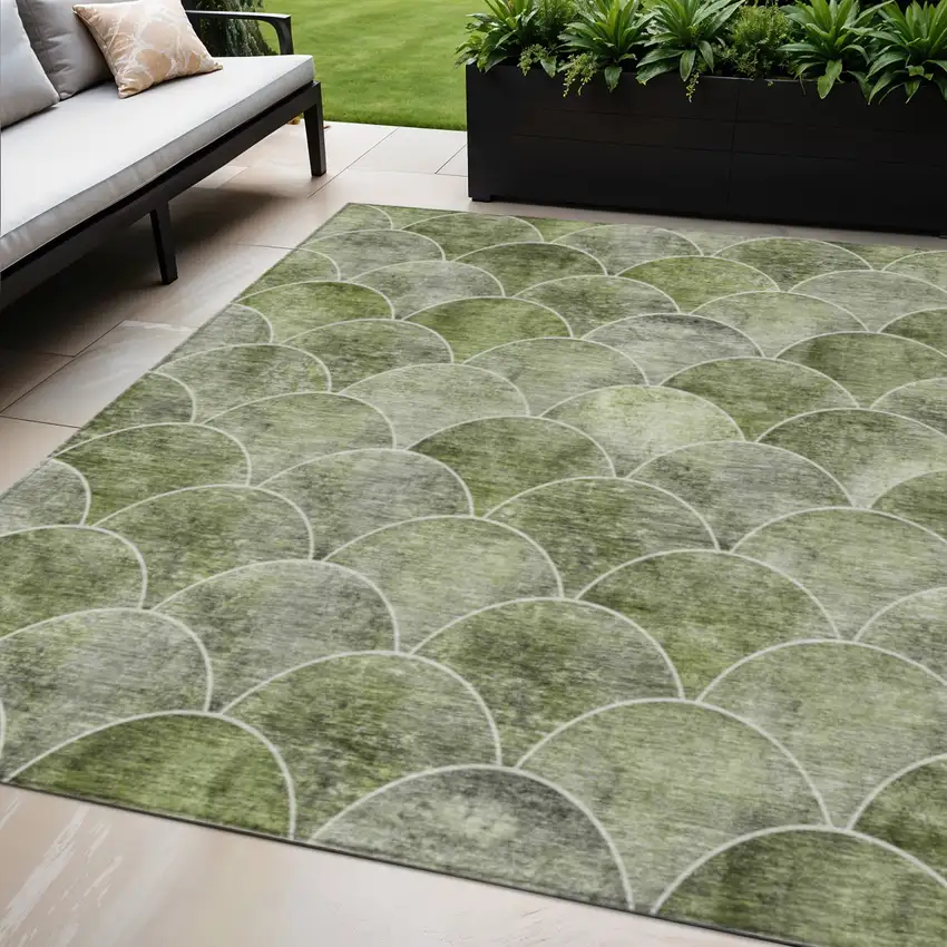 Green And Ivory Abstract Washable Indoor Outdoor Area Rug Photo 1